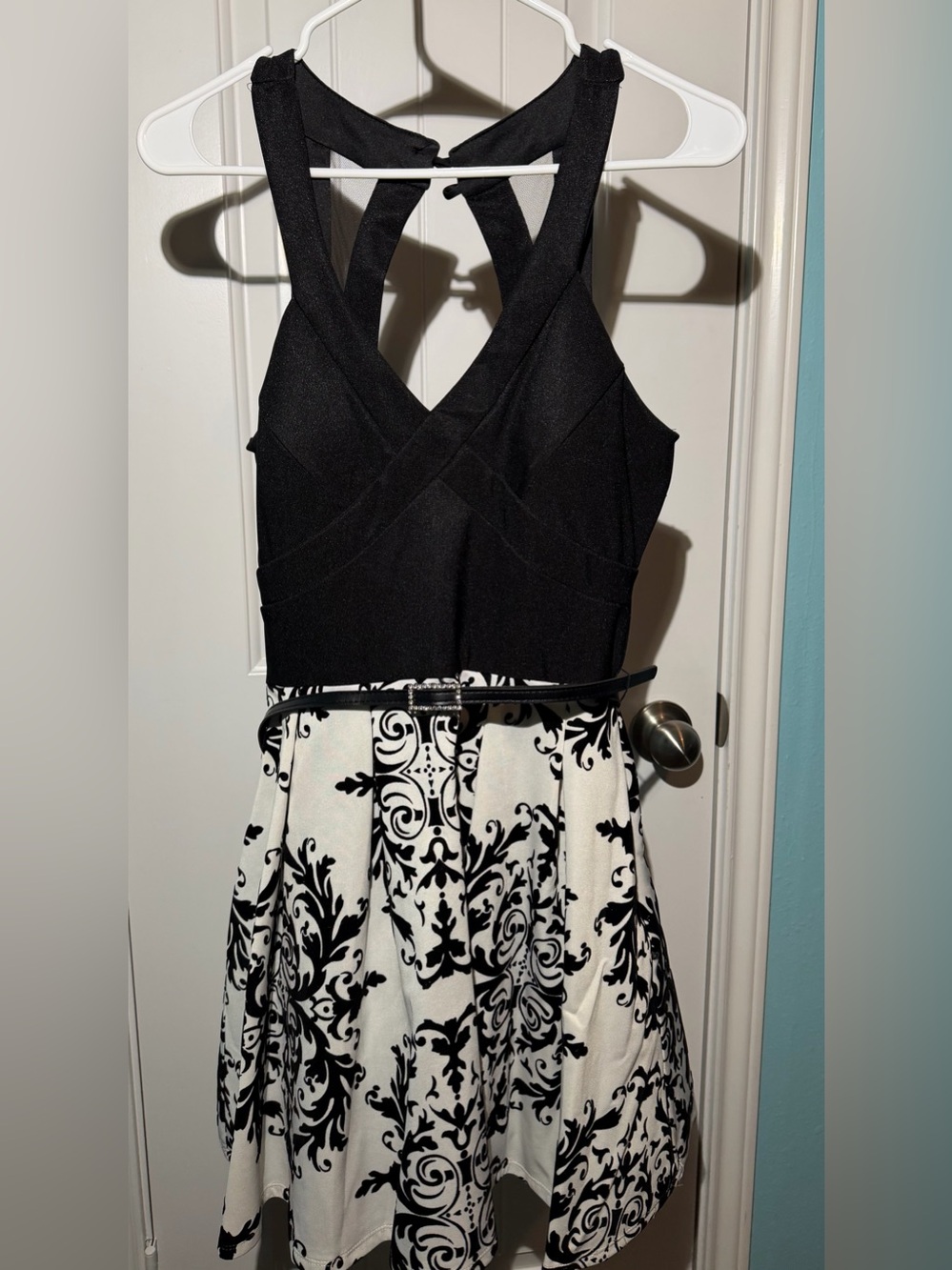 Crystal Doll Black and White Fit-and-Flare Dress